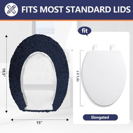 Baahrnom Luxury Toilet Lid Cover 19.5"x 16" Machine Washable Solid Seat Covers Adjustable Rubber Backing Fits Most 18-19.5" L x 14-16" W Elongated Toilet Seat