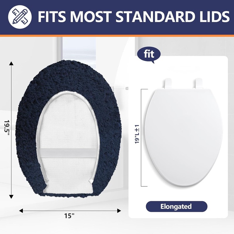 Microfiber Elongated Toilet Seat Cover 19.5"x 15" Machine Washable