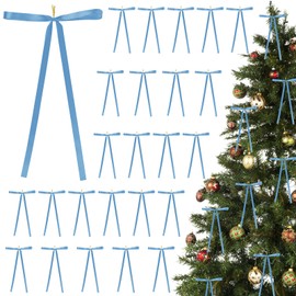 clothmile 24 Pcs Large Christmas Tree Bows Decorations 23.6x15.7 Inch Blue Satin Ribbon Wreath Bows Christmas Tree Topper Bows for Xmas Indoor Outdoor Decoration