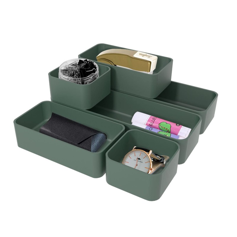 6 Piece Stackable Plastic Organizer Drawers Set, Multifunctional Stackable Storage