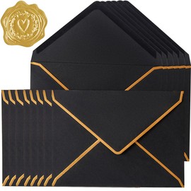 30 Pack Thick 4x6 Envelopes with Gold Border, A4 Thick Paper Greeting Cards Envelopes with Stickers for Invitation (Black, 6.25x4.25 inches)