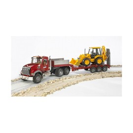 Bruder Toys 02813 Mack Granite Flatbed Truck with JCB Loader Backhoe