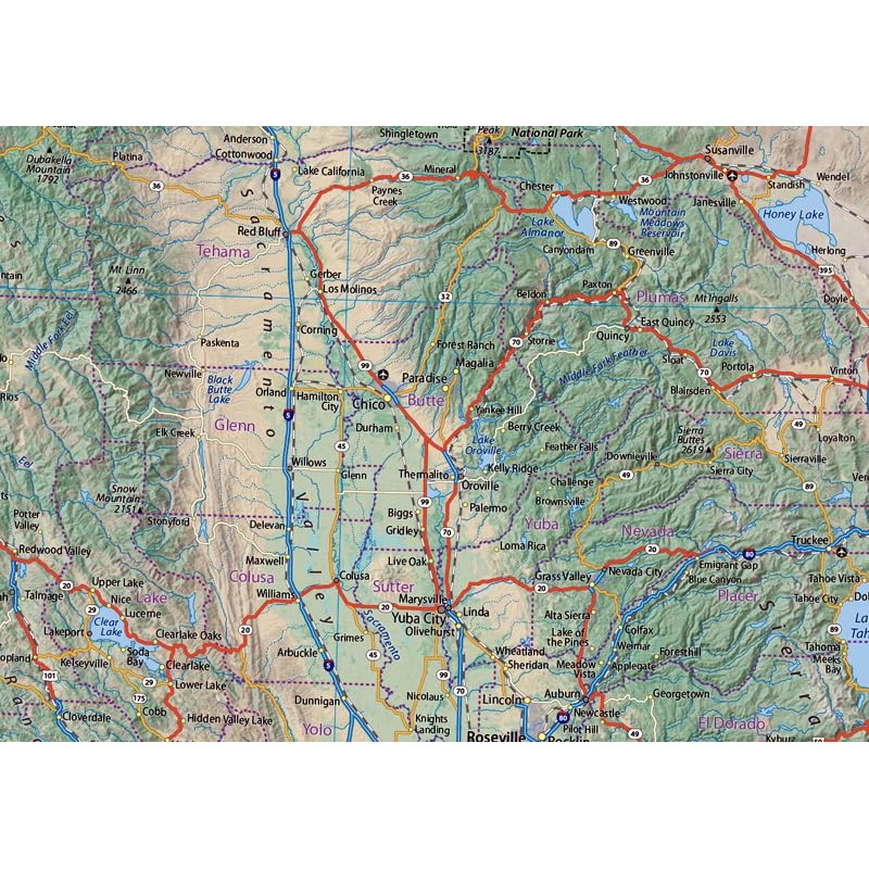 California and Nevada Physical Map - 23.4 x 33.1 Inches