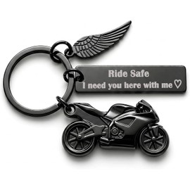 JEWSUN Llavero seguro para motocicleta con dije de ala de ángel de la Llavero de regalo para hombres, motociclista, novio, marido, llavero de motocicleta negro, regalo para amantes de la