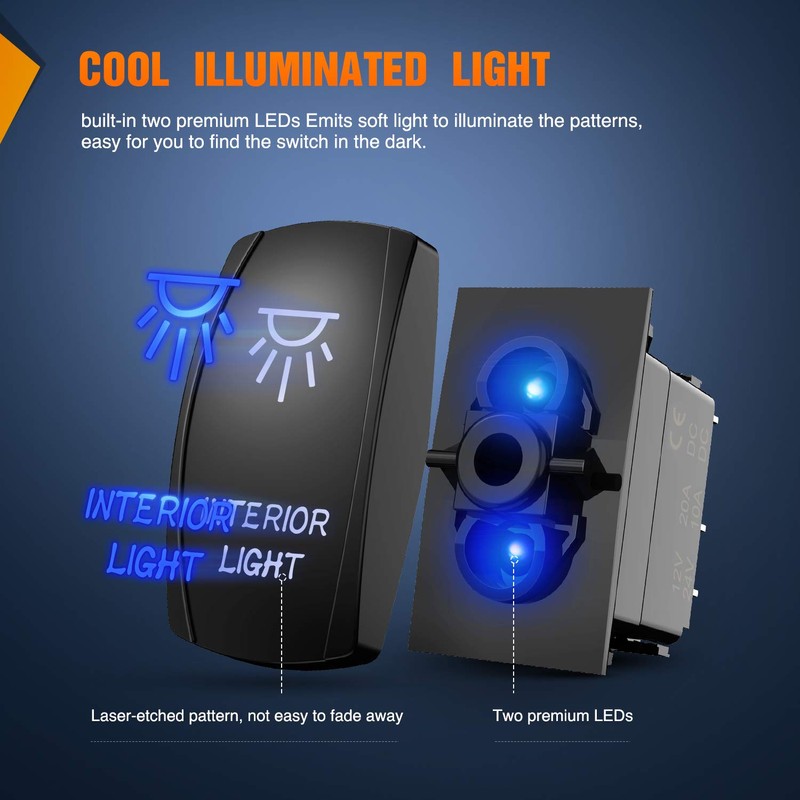 Nilight 90002B Interior Light Rocker Switch LED Light Bar 5Pin