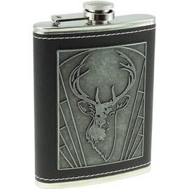 Glen Appin of Scotland Limited Metal Hip Flask with Embossed Stag Design 8oz, Silver