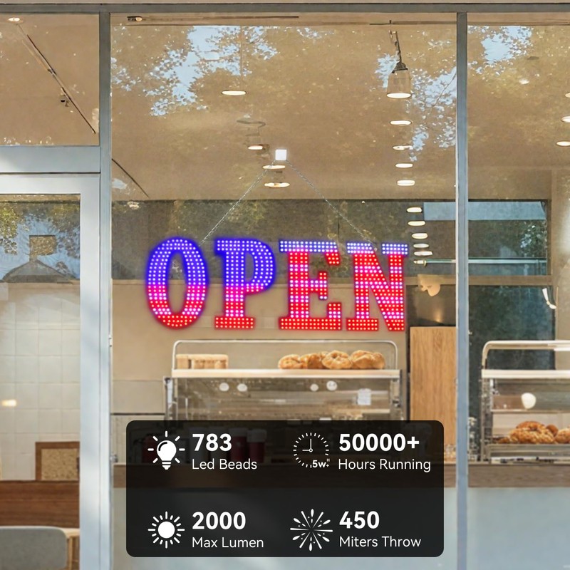 Open Signs for Business, USA Flag 41"x15" Extra Large Light