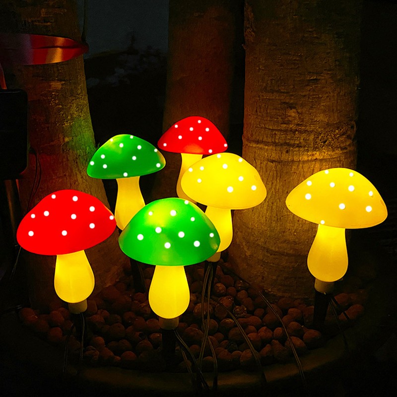 6PCS Solar Mushroom String Lights IP65 Waterproof LED Outdoor Mushroom