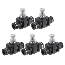 PATIKIL 3/8" Pneumatic Ball Valve, 5 Pack 3/8" OD SA Push to Connect Tube Fittings Ball Valve Union Straight Air Flow Control Valve for Air Hydraulic, Black