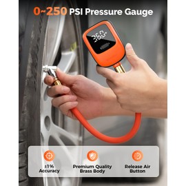 ETENWOLF T600 Digital Tire Pressure Gauge 0-250 PSI, ANSI B40.7 2A Grade High Precision(Plus-Minus 1%),Tire Gauge for Tire Pressure with Rubber Hose, Replaceable AA Batteries