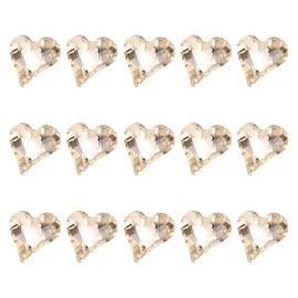 MECCANIXITY 15 Pcs 3D Heart Light Gold Nail Rhinestones 12x13mm K9 Glass Crystal Rhinestones Pointed Back Crooked Heart Gems for Nail Charm Art DIY Craft
