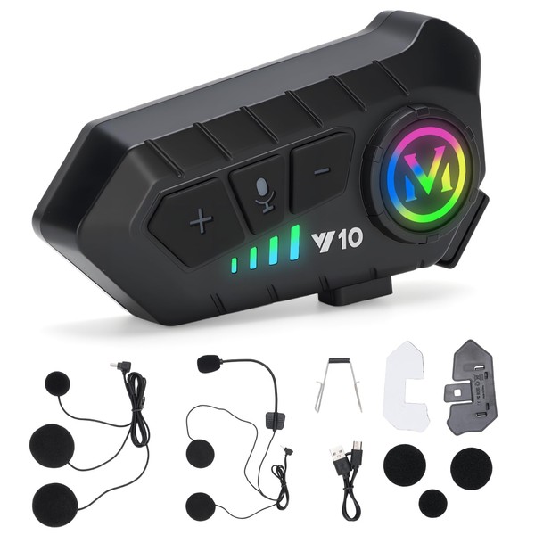 HISUEKIG Motorradhelm Bluetooth Headset, Y10 Motorrad Helm Headset mit Sprachassistent,