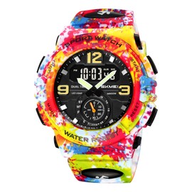 MASTOP Men's Watches Sports Outdoor Camouflage Waterproof Military Wrist Watch Tactical Date Multi Function Large Face LED Alarm Rugged Wristwatch for Training Hiking Adventure (Camouflage Colorful)