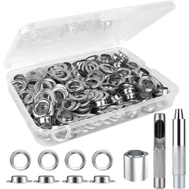 Grommet Tool Kit - 120 Grommet Eyelets Discs Eyelet Pliers Set - Grommet Adjustment Tool with Storage Box - for Tarpaulins Paper Leather Fabric Curtain Pool Cover