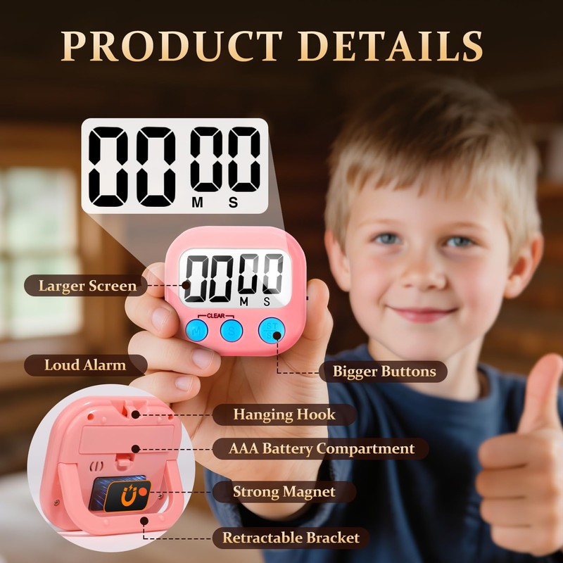 6 Pack Digital Kitchen Timer Small Classroom Timers for Kids