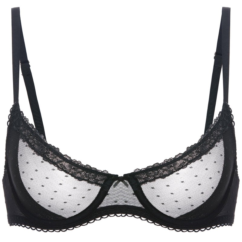 DOBREVA Women's Lace Bra Balconette See Through Underwire Sheer Mesh