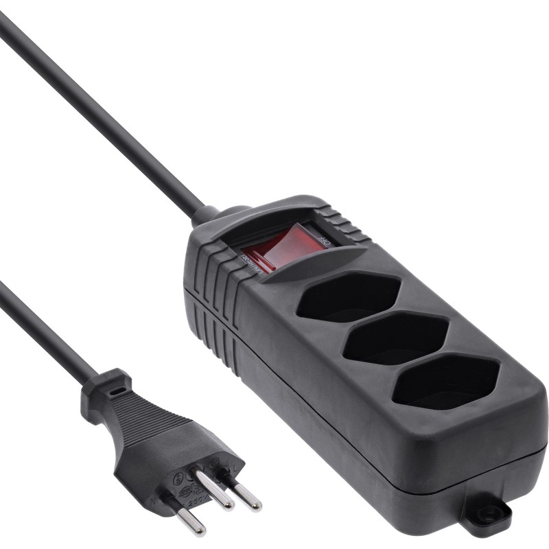InLine® Switzerland 3-Way Power Strip with Switch 1.5 m Black