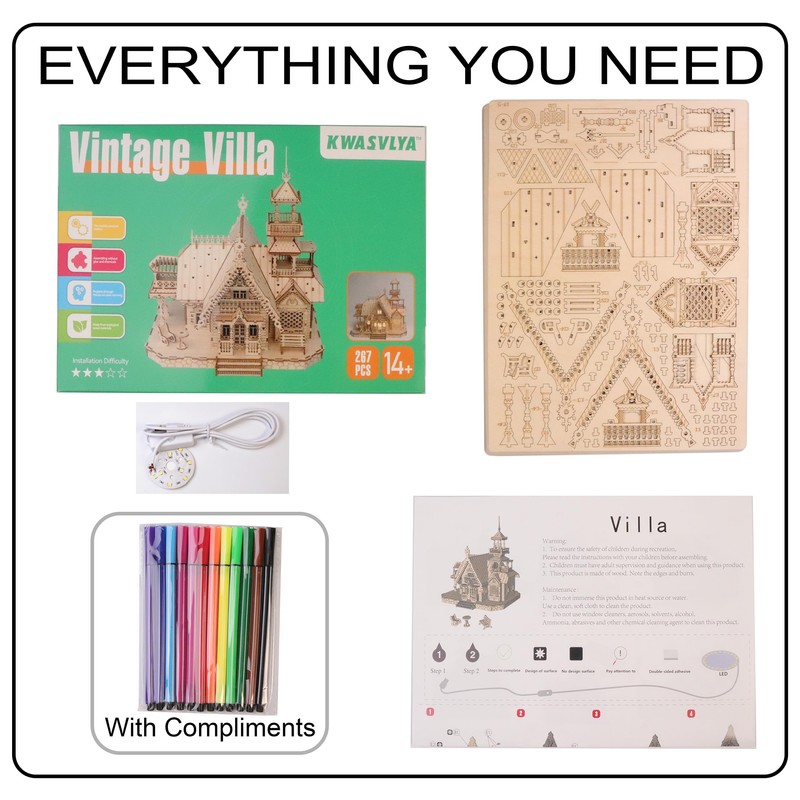 KWASVLYA Vintage Villa 3D Wooden Puzzle,3D Puzzles for Adults and
