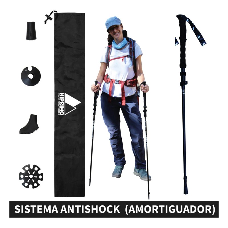 Baston De Senderismo Ajustable 105-125cm Plegable Antishock Color Negro
