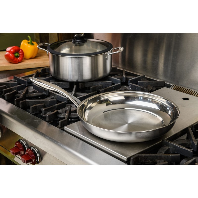 Black Cube Stainless Steel 12.5-inch Frying Pan, 3 Ply Professional