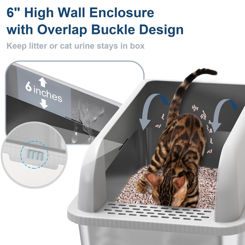 23.6''x16''x12'' Enclosed Stainless Steel Litter Box with Lid, XL Sifting