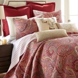 Levtex Home Spruce Red Quilt Set - Full/Queen Quilt + Two Standard Pillow Shams - Paisley Pattern in Burgundy, Red, Tan, Grey -Quilt Size (88 x 92) and Pillow Sham Size (26 x 20Ó)- Reversible -Cotton