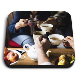 1 x Square MDF Fridge Magnet - Cute Tea Coffee Friends Cafe 3933
