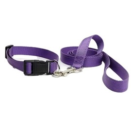 Plain Purple Colour Dog Collar And Lead Matching Set Combo Pet Puppy Animal Adjustable Comfortable Accessory Medium 30cm - 45cm