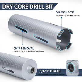 2-3/4 inch Diamond Dry Core Drill Bit, 10" Drilling Depth, 5/8"-11 Thread for Concrete Granite Masonry Brick Block, Includes 3 Adapters SDS Plus, SDS Max and Hex (2-3/4 inch)