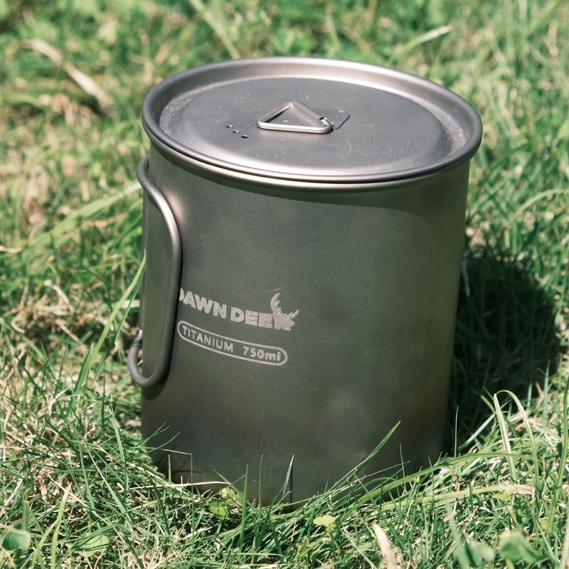750ml Titanium Cup with Folding Spoon, Ultralight Camping Pot Cookset