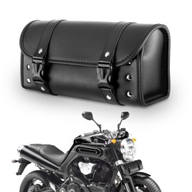 OXMART Motorcycle Tool Handlebar Bag Fork Bag Saddle Bag, Quick Release Buckle Universal Black PU Leather Sissy Bar Side Bag Compatible with Suzuki Honda Kawasaki Yamaha Sportster