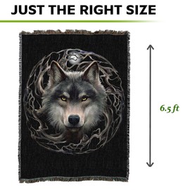 Pure Country Weavers Night Forest Wolf Woven Blanket by Anne Stokes - Fantasy Gift Cotton Tapestry Throw - Made in The USA - 82" x 62"