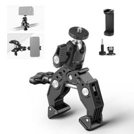 NEEWER Super Clamp with Ballhead, Cold Shoe, Holder and Action Mount Adapter for Flat/Round Surface Compatible with GoPro DJI 15 Pro Max, ST87