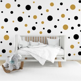 Polka Dot Wall Decals - 300 Assorted Dot Stickers - Girls Room Wall Decor Stickers, Wall Dots, Vinyl Circle Peel & Stick DIY Bedroom, Playroom, Kids Room, Baby Nursery Toddler Decoration (Black/Gold)