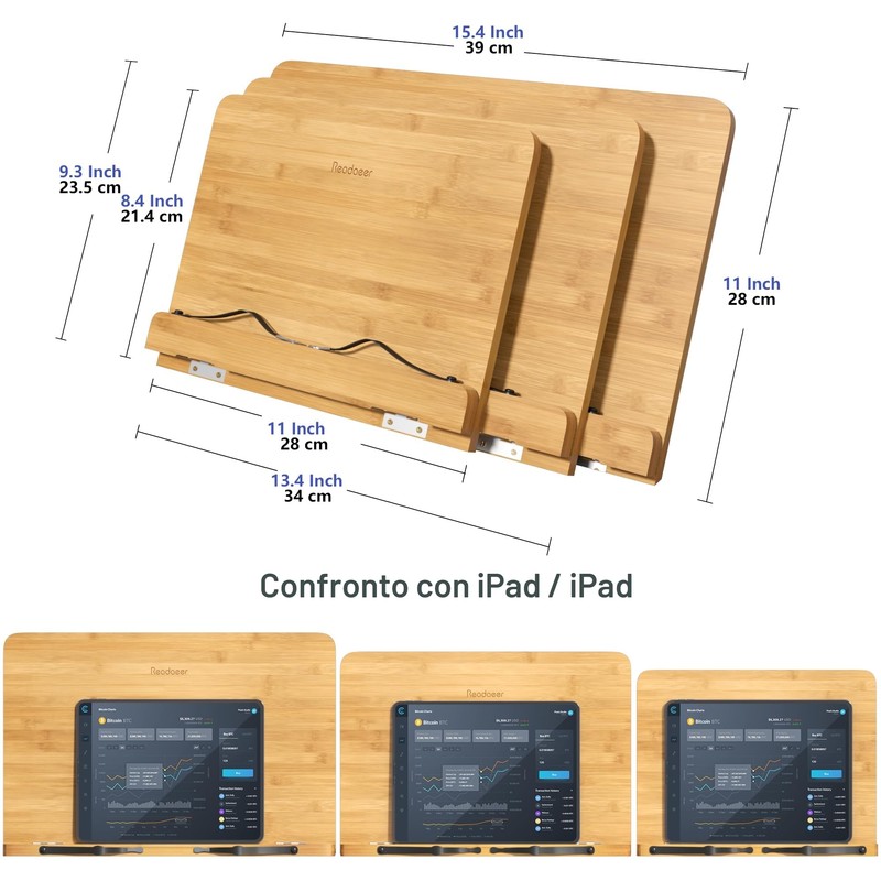 Leggio in legno, bookstand bambù, Lettura Supporto Notebook e ricettario