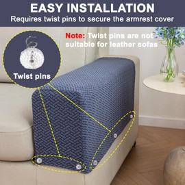 Stlemiko Couch Sofa Arm Chair Covers Set of 2 Polyester Stretch Arm Rest Covers for Sofa Recliner Chair Arm Covers Protectors with Twist Pins (Gray,L)
