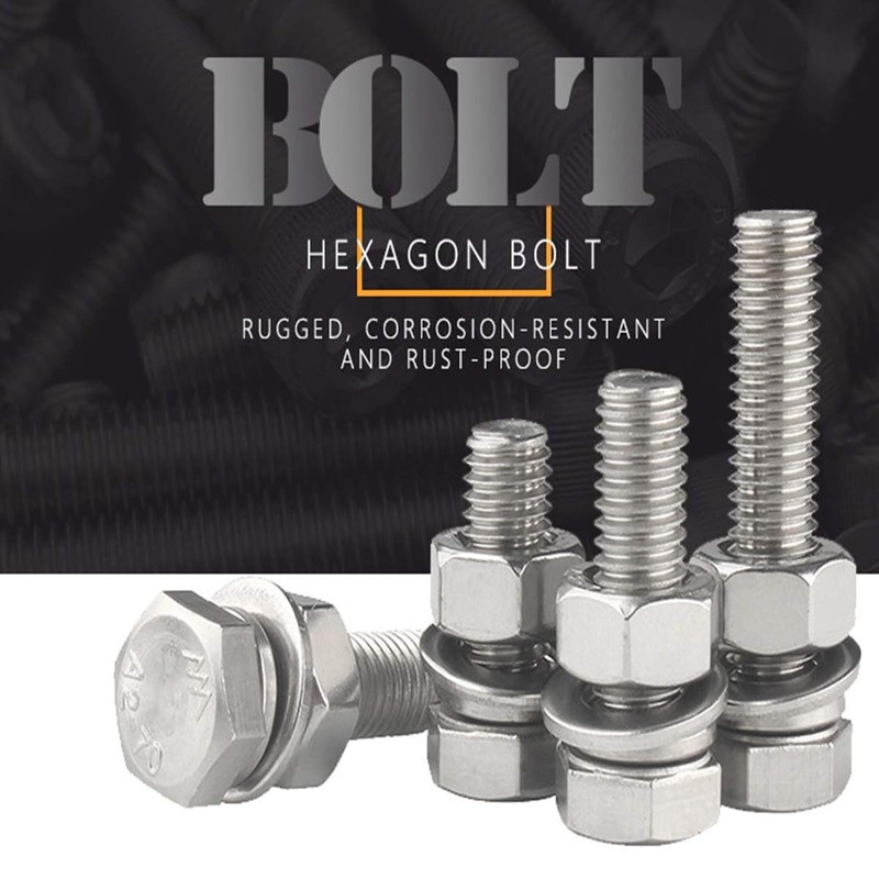 Levanco (6 Sets) 3/8-16x2-3/4 Stainless Steel Hex Head Screws Bolts,