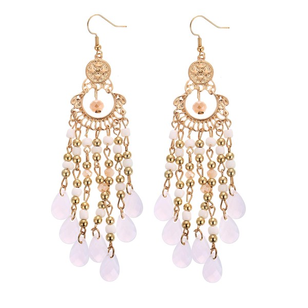 Winssigma Boho Beaded Tassel Earrings, Long Fringe Statement Earrings Native