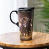 Evergreen Flag Ceramic Travel Cup, 17 OZ.,w/box, Running Horses