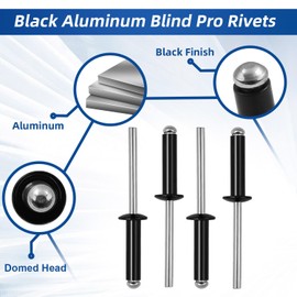 1/8" x 5/16" Aluminum Blind Rivets Black, 3.2mm x 8mm Pop Rivet, Aluminum Grip Steel Mandrel, 100 PCS