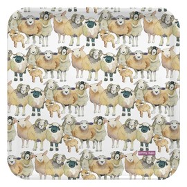 Emma Ball Farmyard Sheep Colourful Square Melamine Tray - Cream, Beige, Neutral - 29 cm