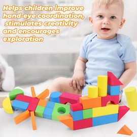 Pack of 30 Soft Stacking Blocks, Child EVA Foam Building Blocks, Large Foam Building Blocks, Baby Bath Toy, Early Childhood Educational Toy, Suitable for Children from 18+ Months and 2-4 Years