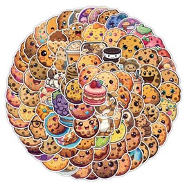 100Pcs Cookie Stickers for Helmet,Water Bottle,Car,Laptop,Skateboard,Phone,Luggage, Scrapbook,Bike,Cute Aesthetic Food Waterproof Sticker,Boys Girls Children Gift,Cartoon Snack Vinyl Graffiti Decal