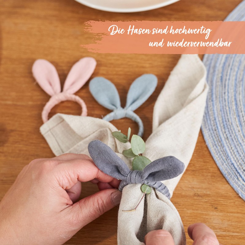 Papierdrachen 4 Rabbit Ears Napkin Rings - Muslin Look -