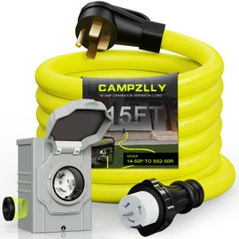 Campzlly 50 Amp Generator Cord 15FT and Power Inlet Box, NEMA 14-50P Male to SS2-50R 125/250V Twist Lock Connector with Pre-Drilled NEMA SS2-50P Generator Inlet Box for Generator to House, ETL Listed
