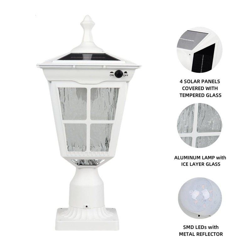 Kemeco ST4311AQ-W Solar Post Light Outdoor, Dusk to Dawn Bright