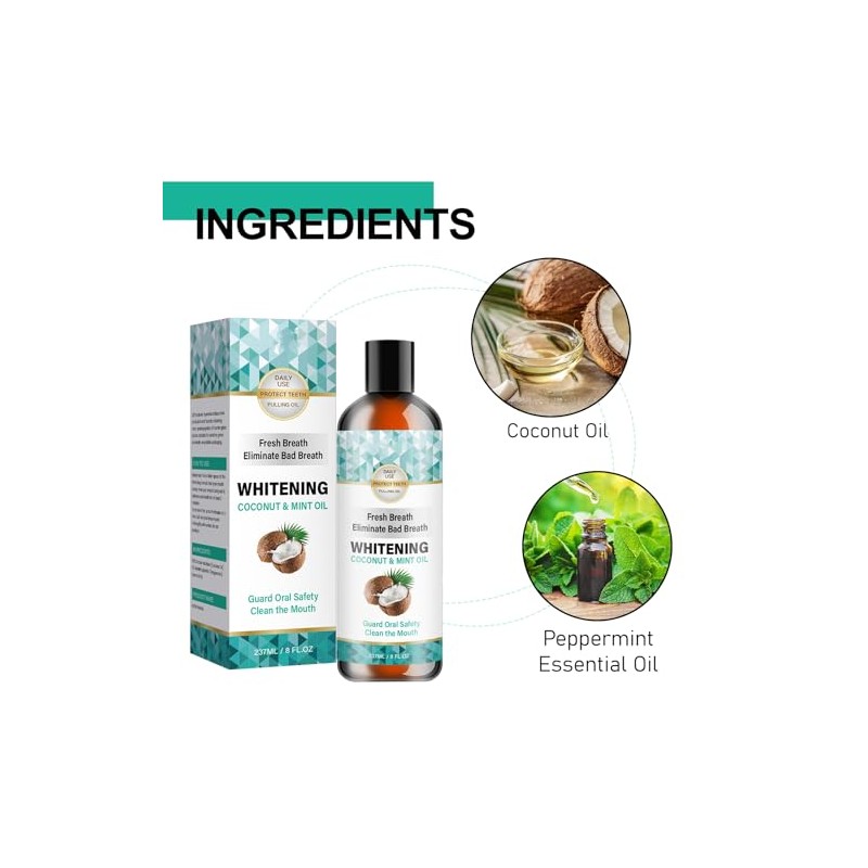 Enjuague bucal con aceite de coco y sabor a menta,