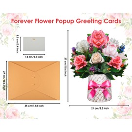 ds. distinctive style Pop Up 10 Inch Paper Flower Bouquet Greeting Cards with Blank Note Card & Envelope Birthday Gifts for Women (Rose)