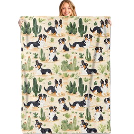 MIEPOS Australian Shepherd Throw Blanket,40x50in,Soft,Lightweight Flannel,Green Cactus Blankets - Gifts for Kids Women,Dog Lovers,for Couch Office Travel,Home Living Room Artistic Decor
