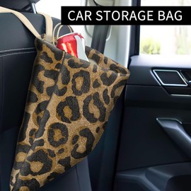 ABUIFDK Car Trash Can, Cute Car Trash Bag, Hanging Car Organizer and Storage Bag, Trash Bin for Car Accessories, Vehicle, Travelling, Camping Black Gold Leopard